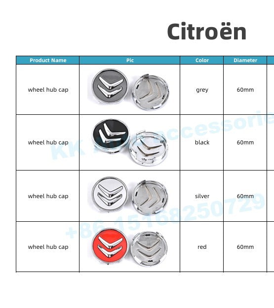 Citroën Wheel Center Cap – Set of 4 PCS (Black / Silver / Red)