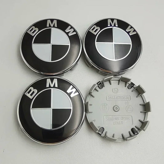 BMW Wheel Center Cap – Black & Chrome 4-Piece Center Hub Badge Set