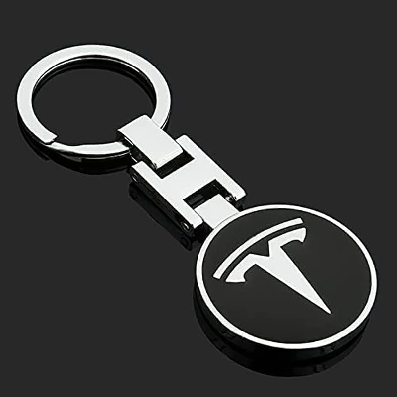 Tesla Metal Keychain – Premium Tesla Logo Key Ring | Black & Red | Zinc Alloy Car Keychain | 90×34mm | 36g