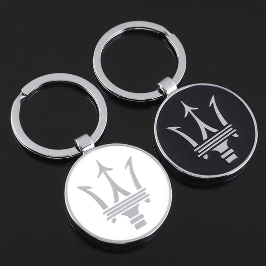 Maserati Metal Keychain – Premium Maserati Logo Key Ring | Black & White | Zinc Alloy Car Keychain | 69mm | 28g