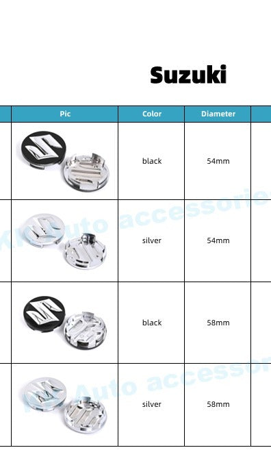 Suzuki Wheel Center Caps Set of 4 – 54mm & 58mm OEM Style Replacement Hub Caps for Suzuki Alloy Wheels – Premium ABS Snap-On Rim Center Covers