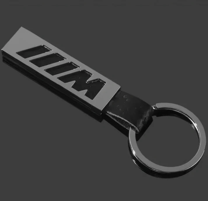 BMW ///M Leather & Metal Keychain – Premium Car Key Ring in Silver & Black – Luxury BMW M Key Holder