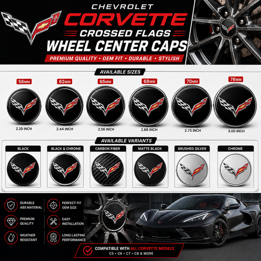 Chevrolet Corvette Crossed Flags Wheel Center Cap – Set of 4 PCS