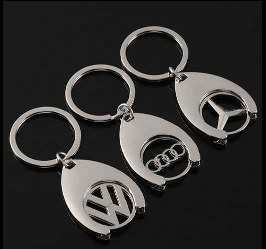 Chrome Car Logo Metal Keychain for VW, Mercedes-Benz, Audi & BMW – Premium Key Ring | 42×31mm | 22g