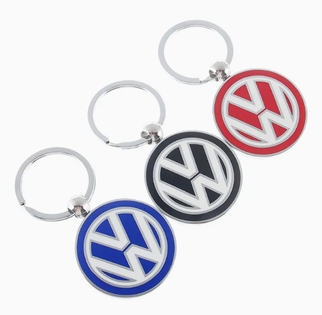 VW Metal Keychain – Premium Volkswagen Logo Key Ring | Black, Blue & Red | Zinc Alloy Car Keychain | 76mm | 37g
