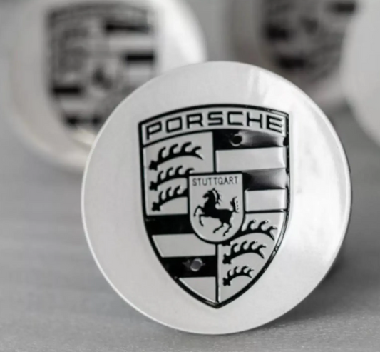 Porsche Wheel Center Caps Set – Silver Uncoloured Logo OEM Style Replacement Hub Caps | 65mm & 76mm (Set of 4)
