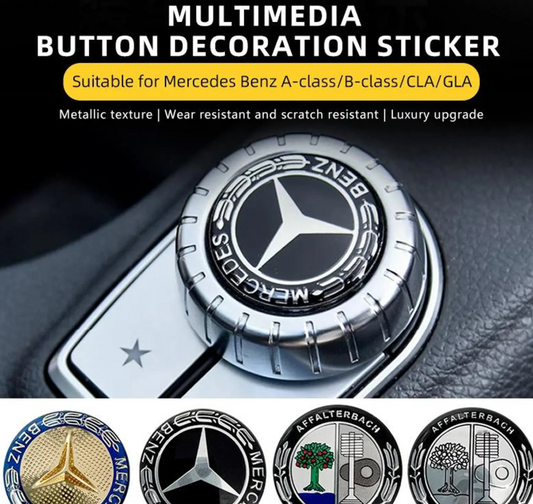 Mercedes Benz 29mm Media Button Sticker – AMG, Brabus & Affalterbach Multimedia Control Button Decal | Premium Aluminum Interior Trim