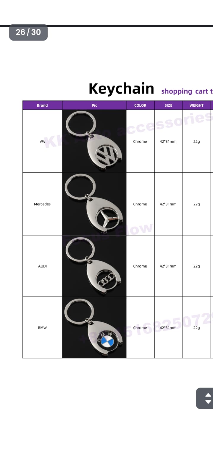 Chrome Car Logo Metal Keychain for VW, Mercedes-Benz, Audi & BMW – Premium Key Ring | 42×31mm | 22g