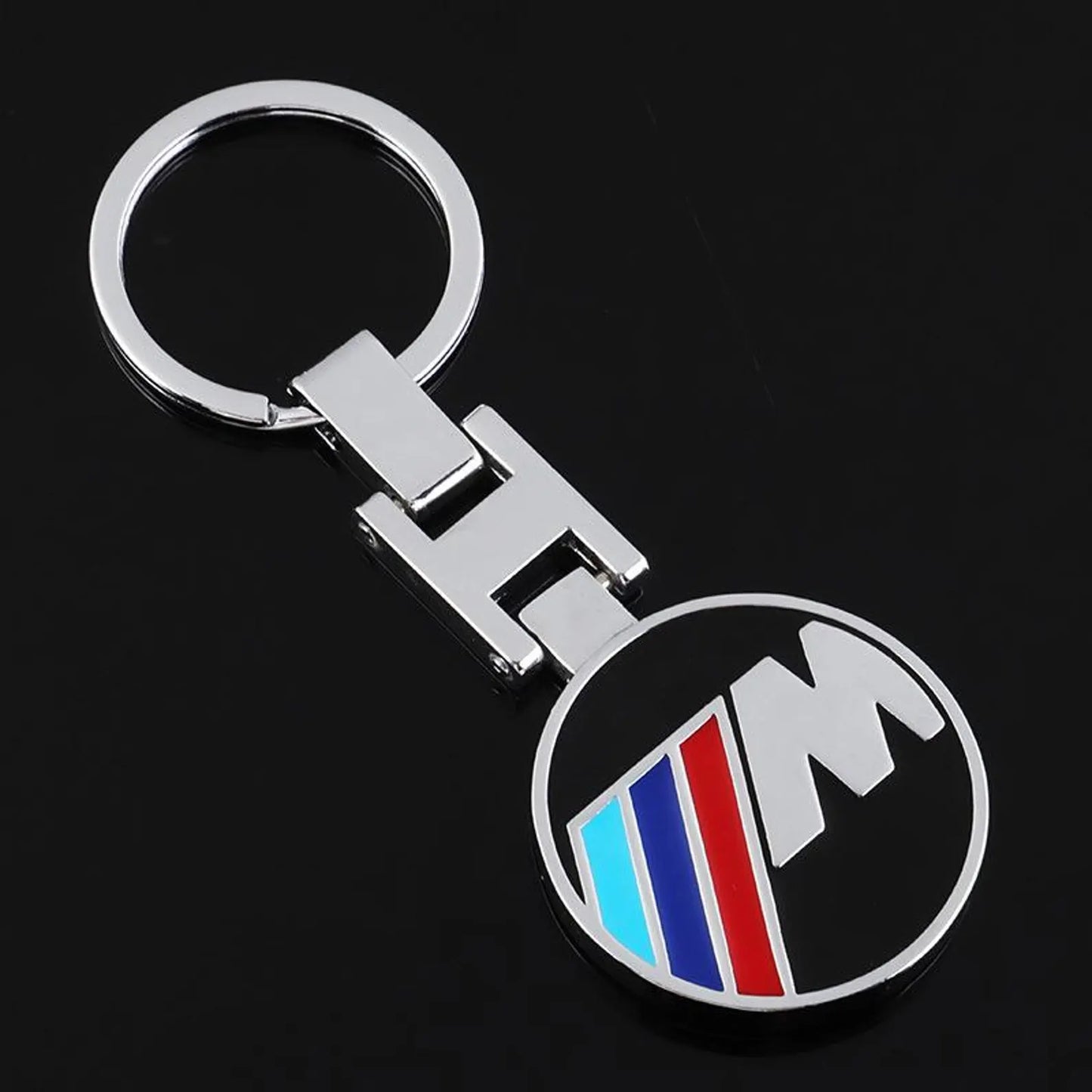 BMW Metal & Leather Keychain – Premium BMW ///M & ALPINA Logo Key Ring | White Blue, Black, Silver | 90×34mm | 37g