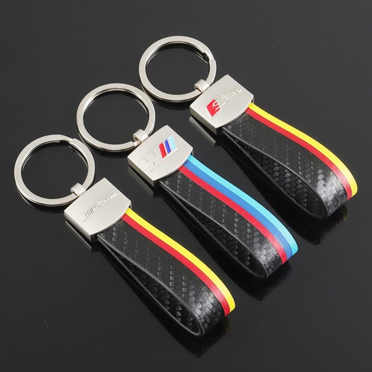 Arch Hook Colored Leather Car Keychain | AMG, ///M & S Line Metal Key Ring | Premium Auto Keychain Gift (115mm, 19g)