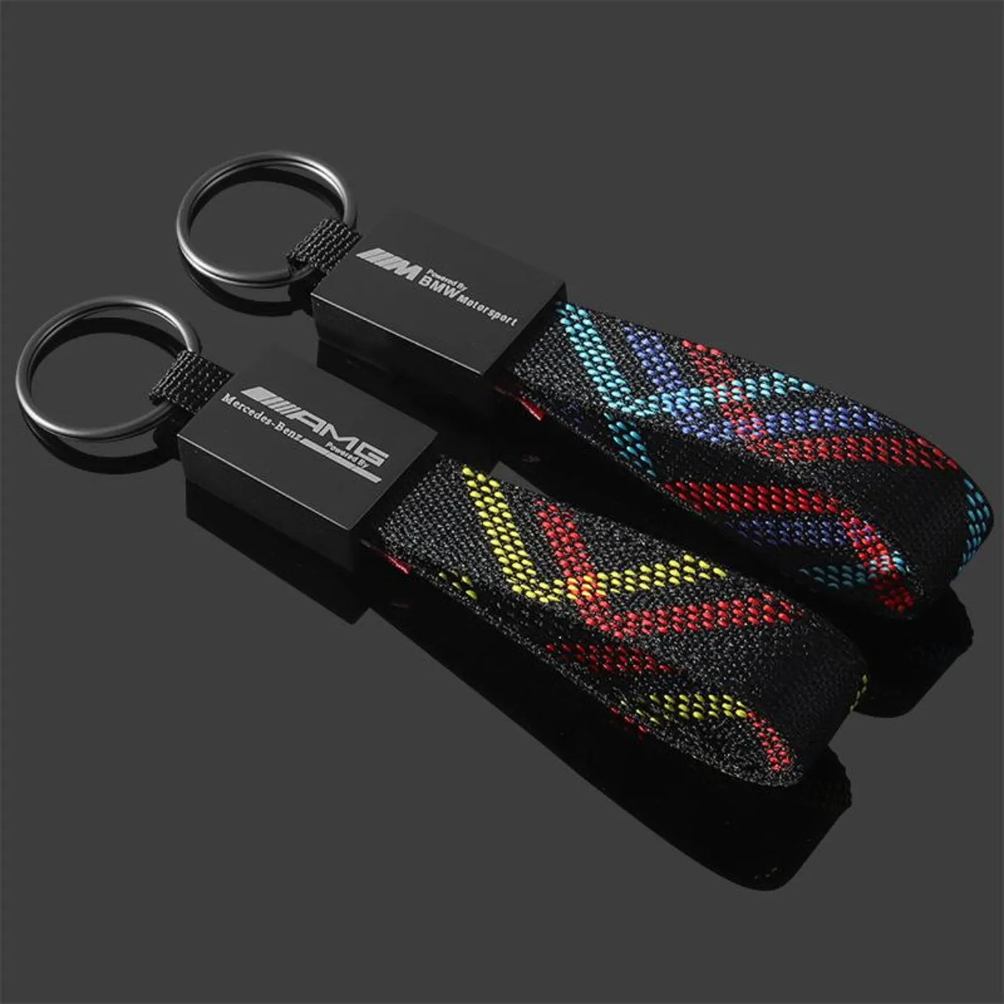 AMG / BMW ///M Rectangle Black Keychain – Premium Leather & Metal Car Keyring for Mercedes-Benz AMG & BMW M | 166mm