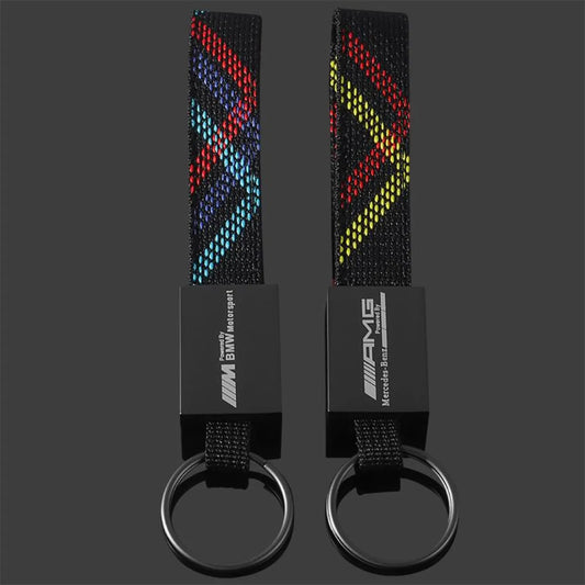 AMG / BMW ///M Rectangle Black Keychain – Premium Leather & Metal Car Keyring for Mercedes-Benz AMG & BMW M | 166mm