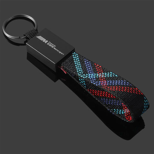 AMG / BMW ///M Rectangle Black Keychain – Premium Leather & Metal Car Keyring for Mercedes-Benz AMG & BMW M | 166mm