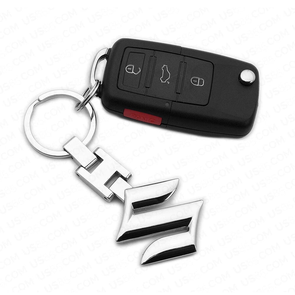 Suzuki Chrome Metal Keychain – Premium Suzuki Logo Key Ring | Zinc Alloy Car Keychain | 89×36mm | 31g