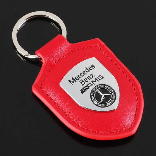 Mercedes-Benz Shield Keychain – Premium Leather & Metal Car Keyring | Black Gold, Red Gold, Black Silver & Red Silver | 85mm