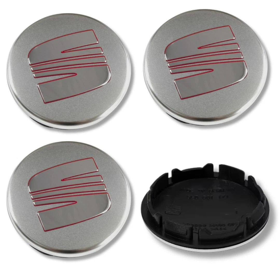 SEAT Wheel Center Caps Set of 4 – 55mm & 63mm OEM Style Replacement Hub Caps for SEAT Alloy Wheels – Premium ABS Rim Center Covers