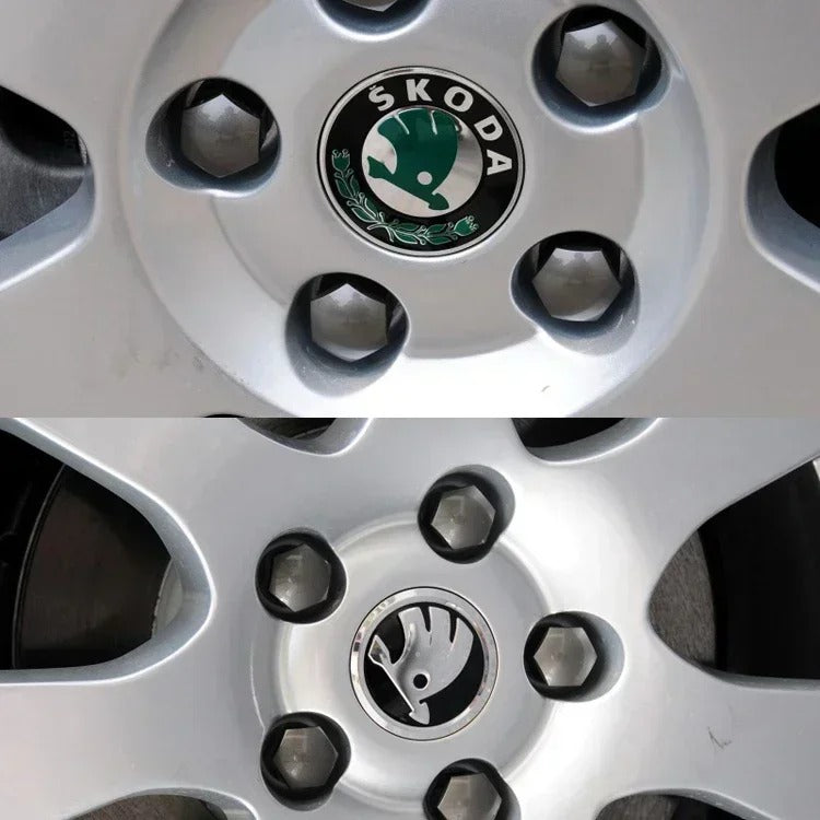 Skoda Wheel Center Caps Set of 4 – 56mm & 65mm OEM Style Replacement Hub Caps for Skoda Alloy Wheels – Premium ABS Rim Center Covers