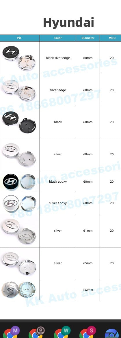Hyundai Wheel Center Cap – OEM Style Hub Cap Badge (Set of 4 PCs)