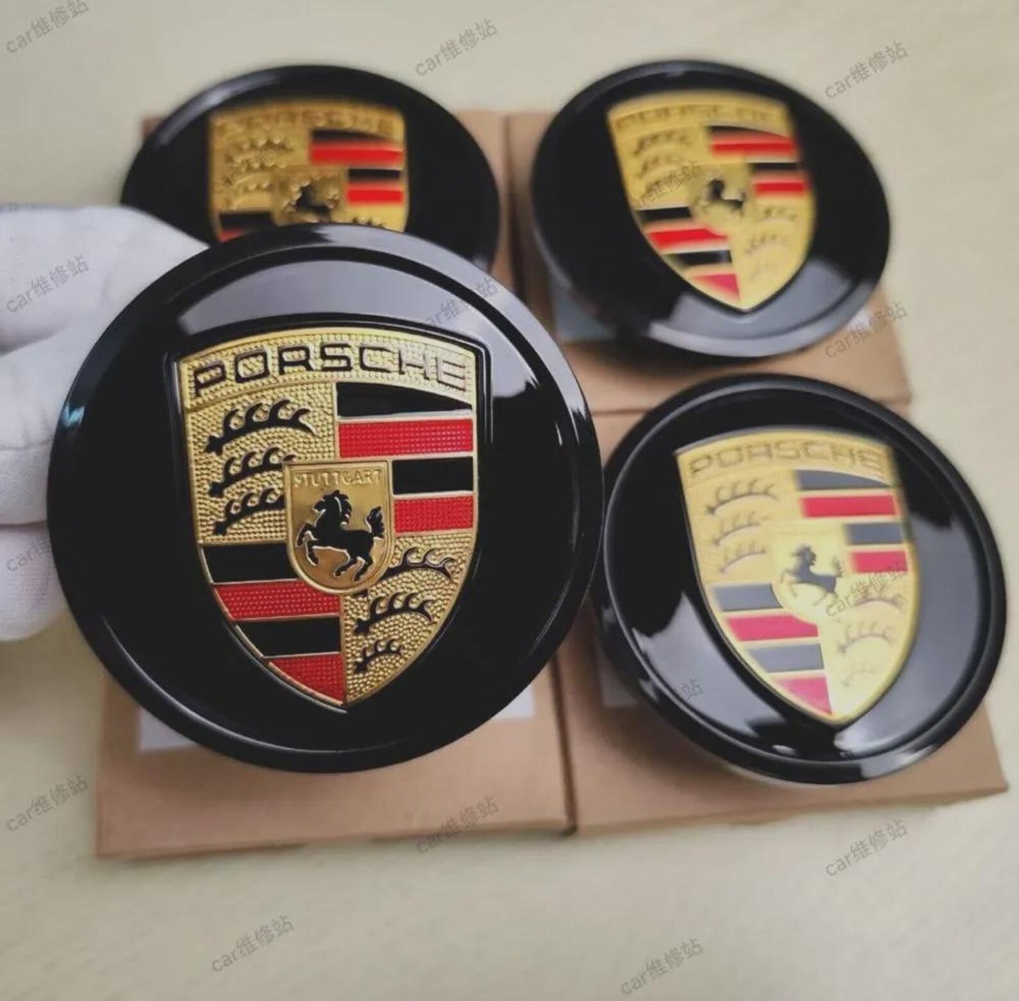 Porsche Wheel Center Caps Set of 4 – 76mm & 65mm OEM Style Replacement Hub Caps for Porsche Alloy Wheels – Premium ABS Rim Center Covers