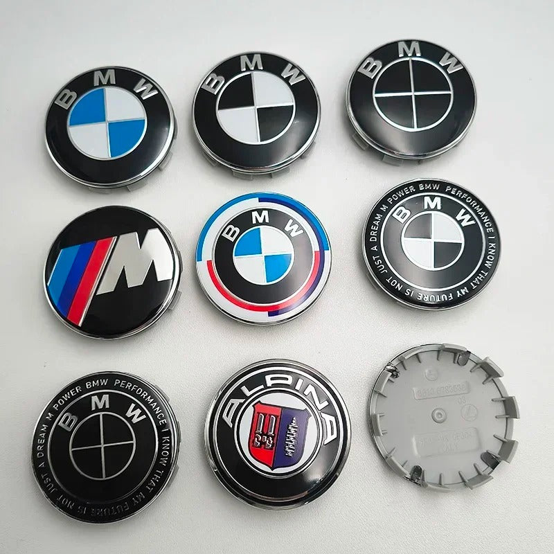 BMW Wheel Center Cap – Black & Chrome 4-Piece Center Hub Badge Set