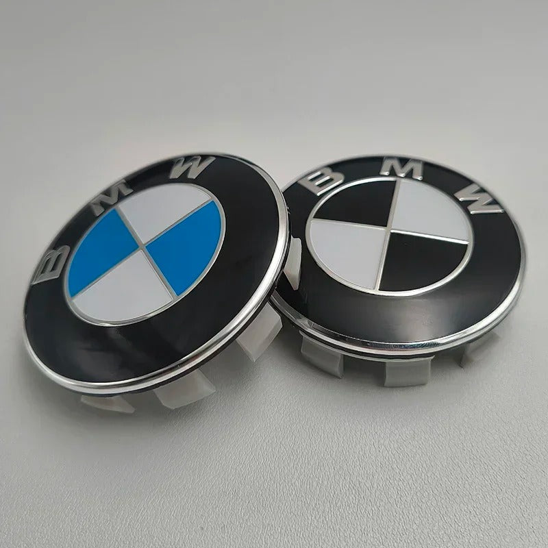 BMW Wheel Center Cap – Black & Chrome 4-Piece Center Hub Badge Set