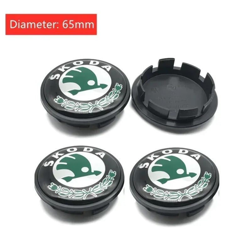 Skoda Wheel Center Caps Set of 4 – 56mm & 65mm OEM Style Replacement Hub Caps for Skoda Alloy Wheels – Premium ABS Rim Center Covers