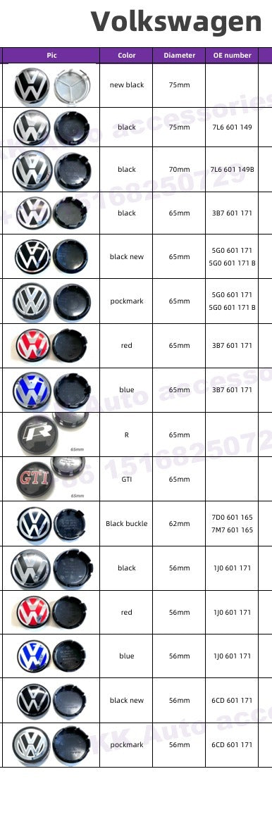 Volkswagen Wheel Center Caps Set of 4 – 56mm 60mm 62mm 65mm 70mm 75mm Replacement Hub Caps for VW Golf, Passat, Jetta, Tiguan, Polo & More