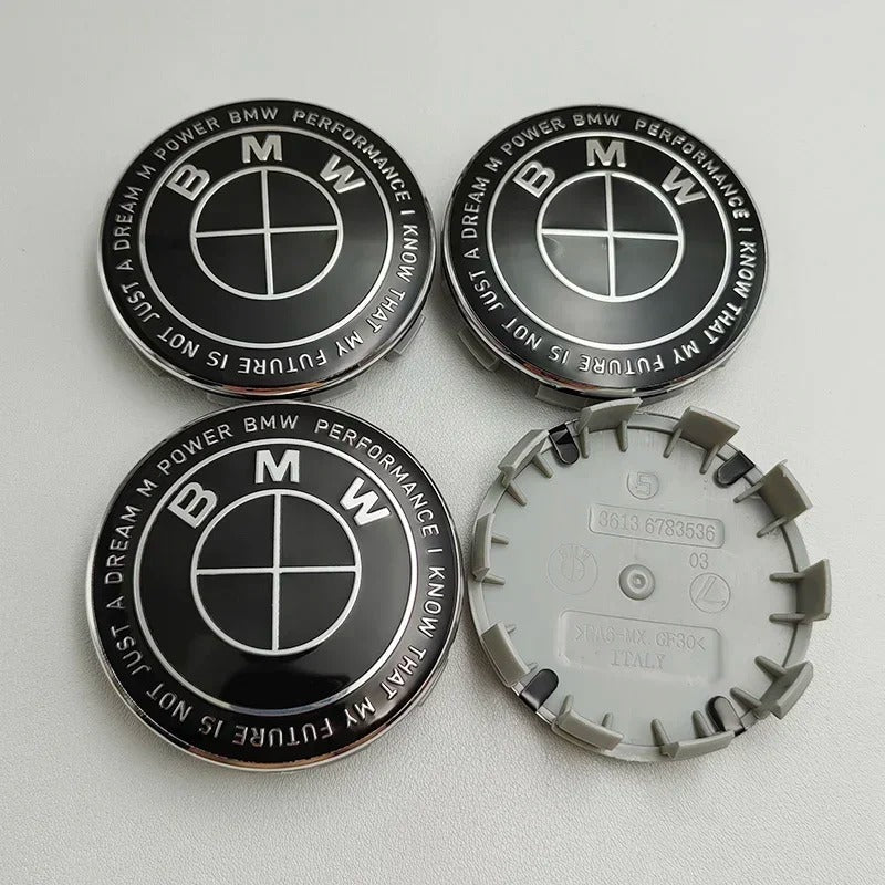 BMW Wheel Center Cap – Black & Chrome 4-Piece Center Hub Badge Set