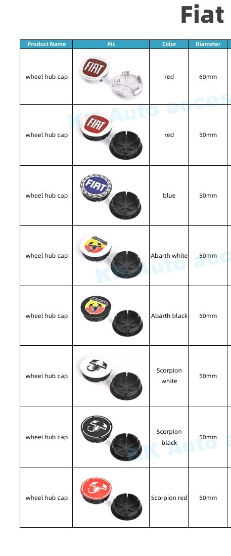 Fiat / Abarth Wheel Center Cap – OEM Style Hub Cap Badge (Set of 4 PCs)