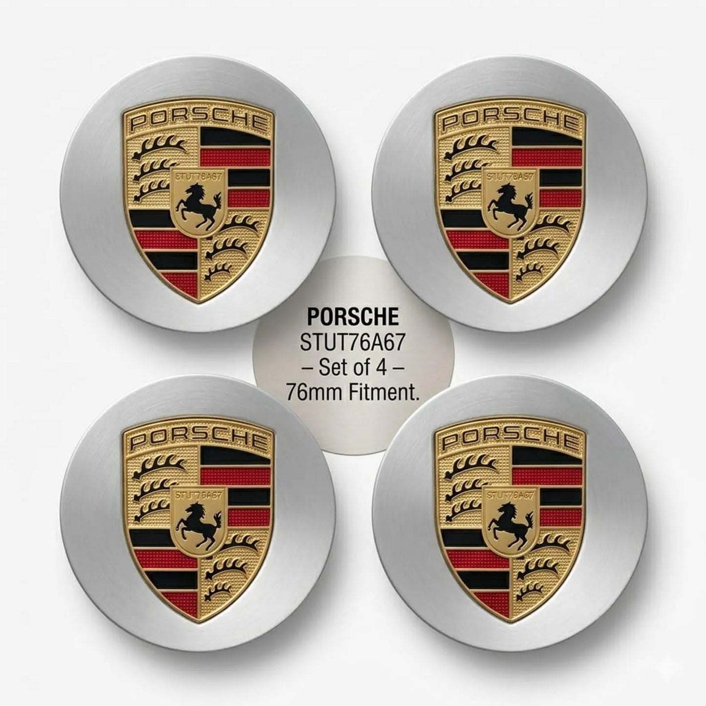 Porsche Wheel Center Caps Set of 4 – 76mm & 65mm OEM Style Replacement Hub Caps for Porsche Alloy Wheels – Premium ABS Rim Center Covers
