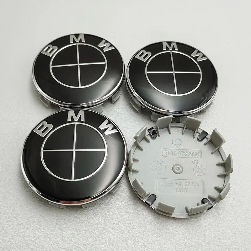 BMW Wheel Center Cap – Black & Chrome 4-Piece Center Hub Badge Set