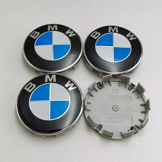 BMW Wheel Center Cap – Black & Chrome 4-Piece Center Hub Badge Set