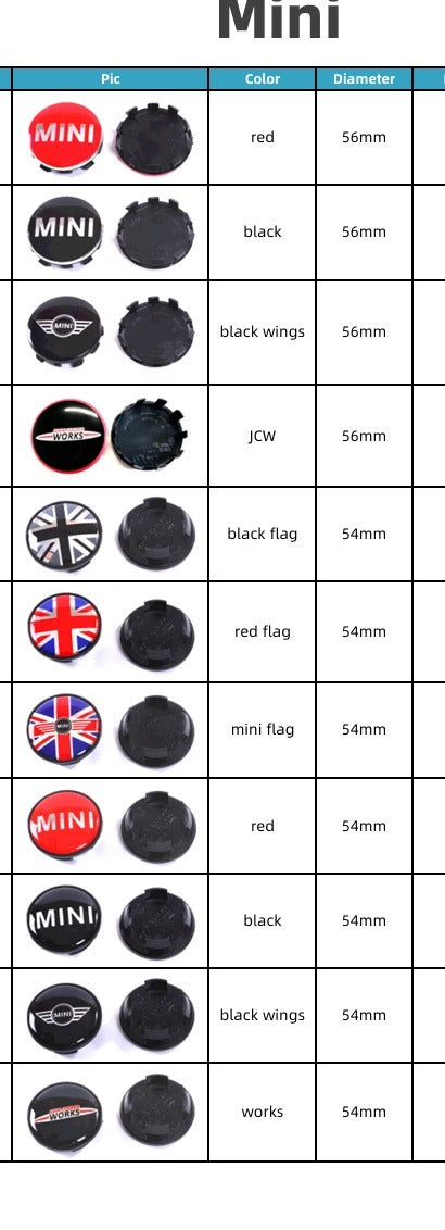 Mini Wheel Center Caps Pack of 4 – 54mm & 56mm OEM Style Replacement Hub Caps for Mini Cooper Wheels – Premium ABS Rim Center Caps