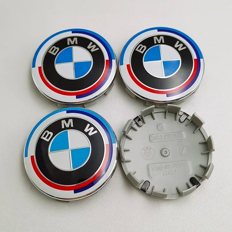 BMW Wheel Center Cap – Black & Chrome 4-Piece Center Hub Badge Set