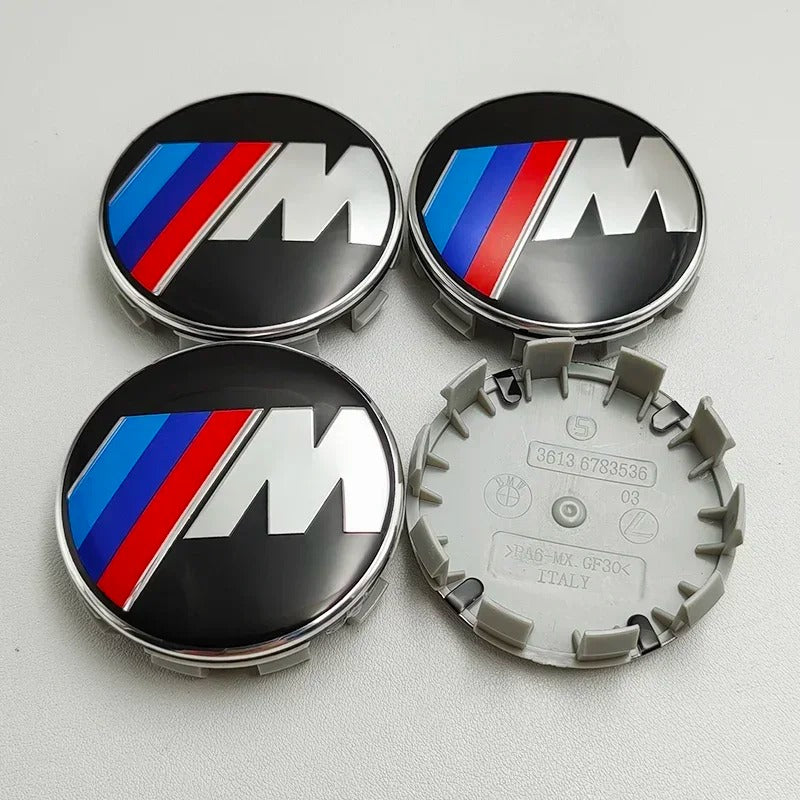 BMW Wheel Center Cap – Black & Chrome 4-Piece Center Hub Badge Set