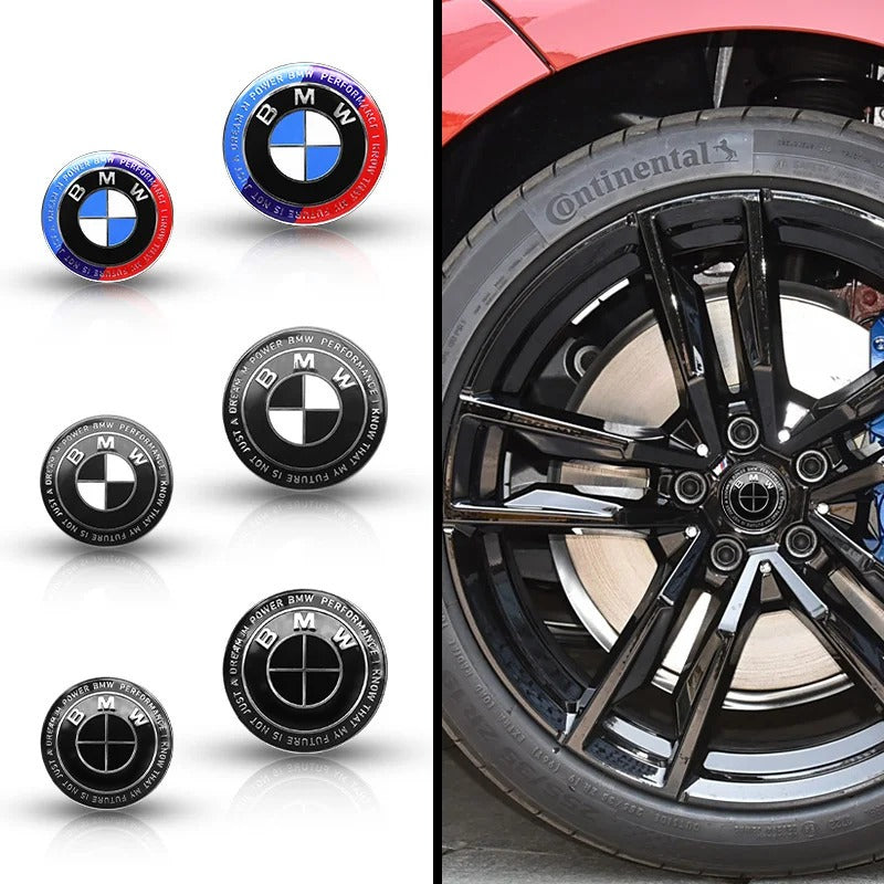 BMW Wheel Center Cap – Black & Chrome 4-Piece Center Hub Badge Set