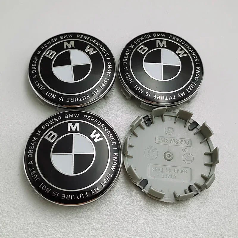 BMW Wheel Center Cap – Black & Chrome 4-Piece Center Hub Badge Set