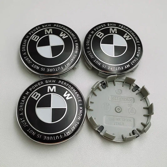 BMW Wheel Center Cap – Black & Chrome 4-Piece Center Hub Badge Set