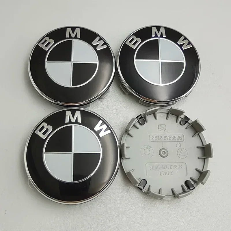BMW Wheel Center Cap – Black & Chrome 4-Piece Center Hub Badge Set