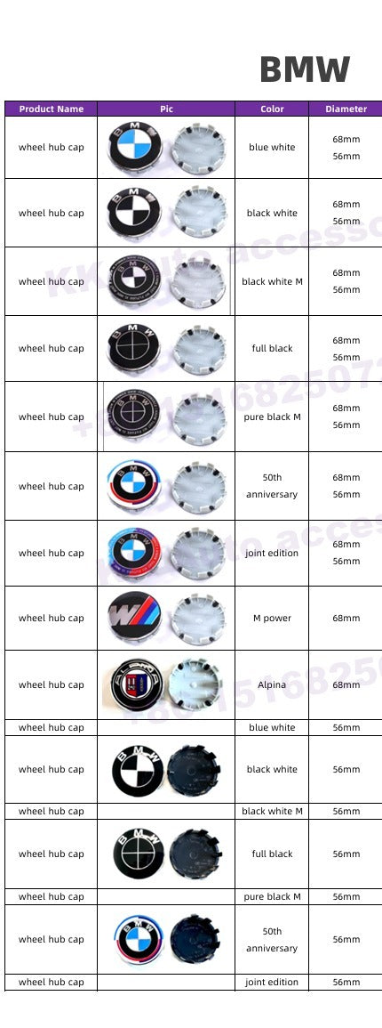 BMW Wheel Center Cap – Black & Chrome 4-Piece Center Hub Badge Set
