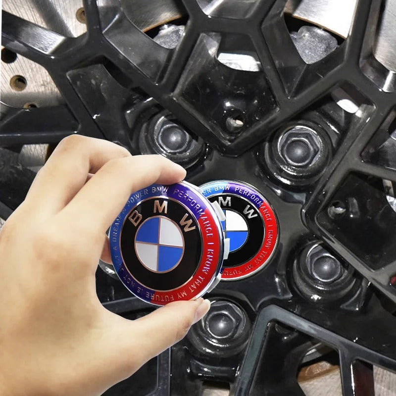 BMW Wheel Center Cap – Black & Chrome 4-Piece Center Hub Badge Set