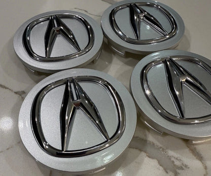 Acura Wheel Center Caps 69mm – Silver & Black OEM Style Hub Caps (Set of 4)