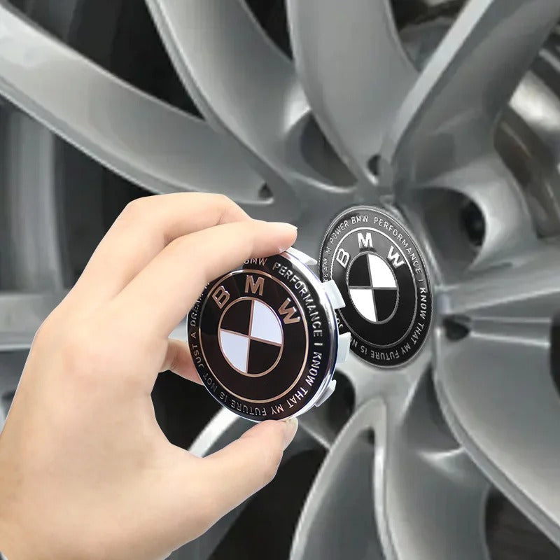 BMW Wheel Center Cap – Black & Chrome 4-Piece Center Hub Badge Set