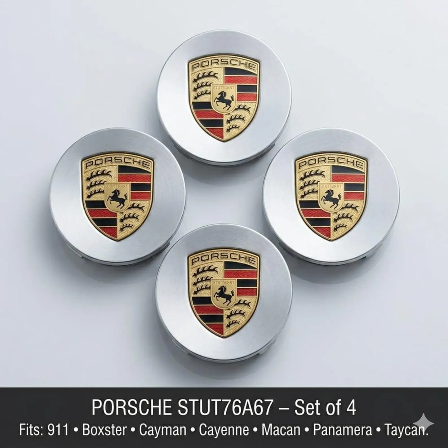 Porsche Wheel Center Caps Set of 4 – 76mm & 65mm OEM Style Replacement Hub Caps for Porsche Alloy Wheels – Premium ABS Rim Center Covers