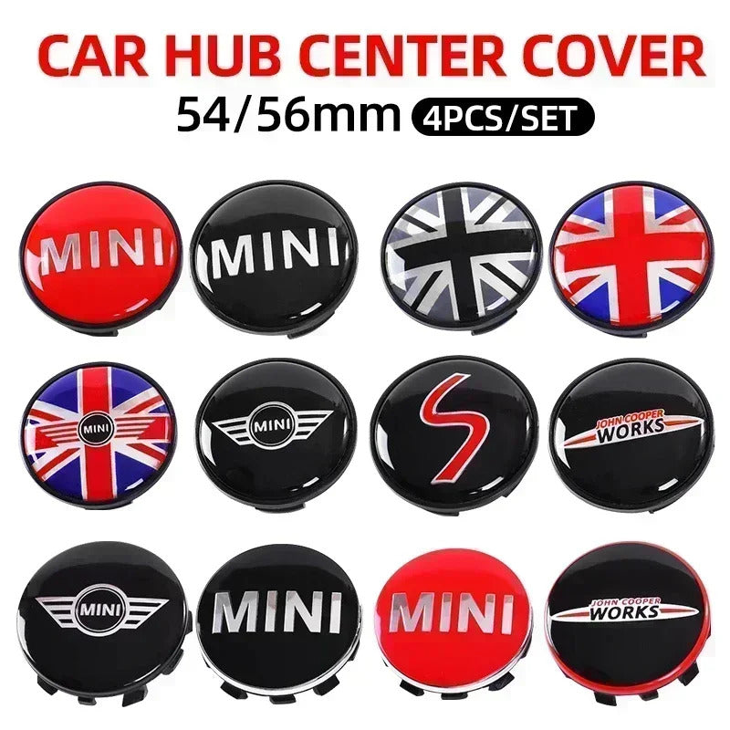 Mini Wheel Center Caps Pack of 4 – 54mm & 56mm OEM Style Replacement Hub Caps for Mini Cooper Wheels – Premium ABS Rim Center Caps