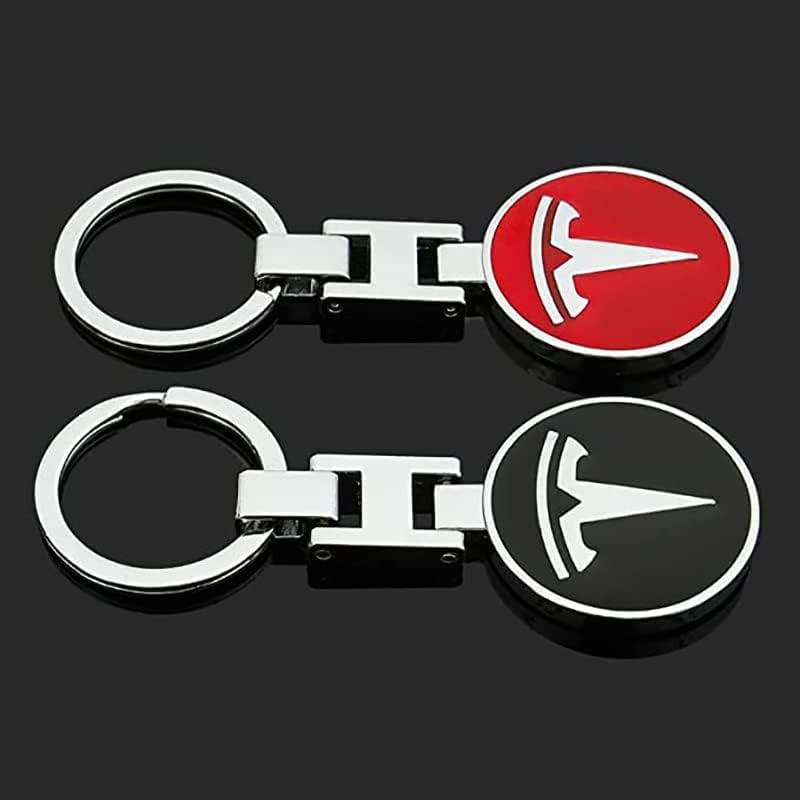Tesla Metal Keychain – Premium Tesla Logo Key Ring | Black & Red | Zinc Alloy Car Keychain | 90×34mm | 36g