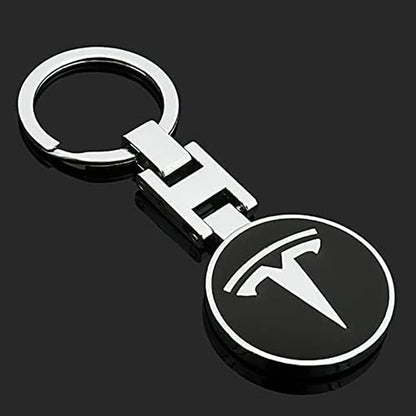 Tesla Metal Keychain – Premium Tesla Logo Key Ring | Black & Red | Zinc Alloy Car Keychain | 90×34mm | 36g