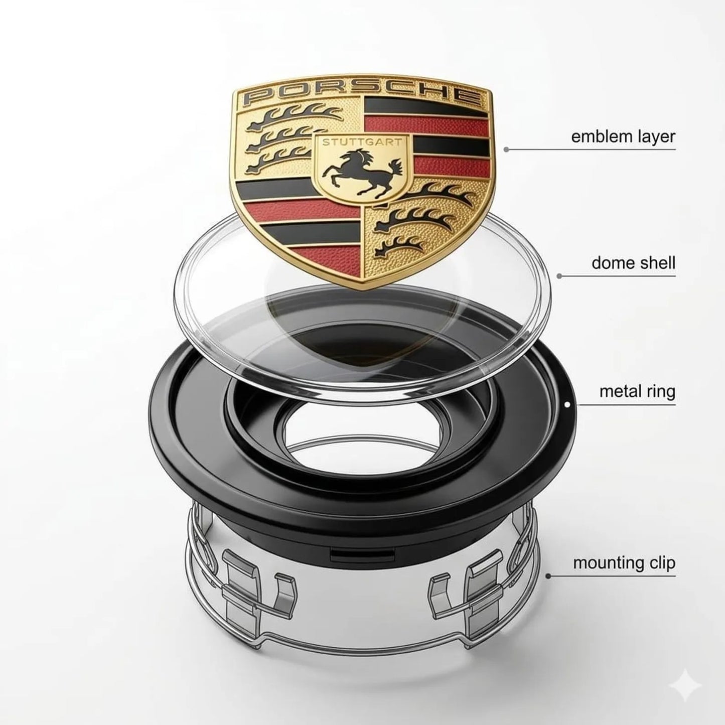 Porsche Wheel Center Caps Set of 4 – 76mm & 65mm OEM Style Replacement Hub Caps for Porsche Alloy Wheels – Premium ABS Rim Center Covers