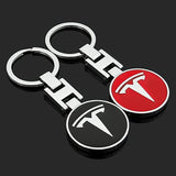 Tesla Metal Keychain – Premium Tesla Logo Key Ring | Black & Red | Zinc Alloy Car Keychain | 90×34mm | 36g