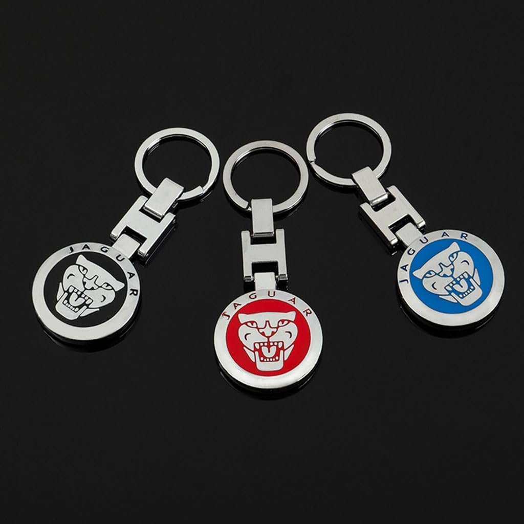 Jaguar Metal Keychain – Premium Jaguar Logo Key Ring | Black, Blue & Red | Zinc Alloy Car Keychain | 90×34mm | 44g